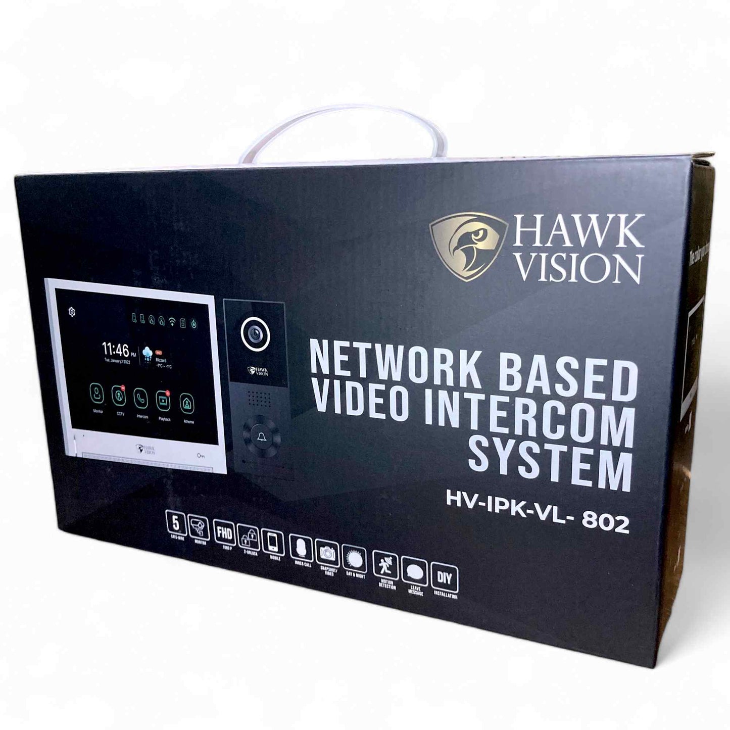 Hawk Vision IP Network Video Door Phone with Electronic Lock + Finger Print Access Control + 4 CH Power Supply + CP Plus Cat6 Cable 100mtr + D Link RJ45 Connectors